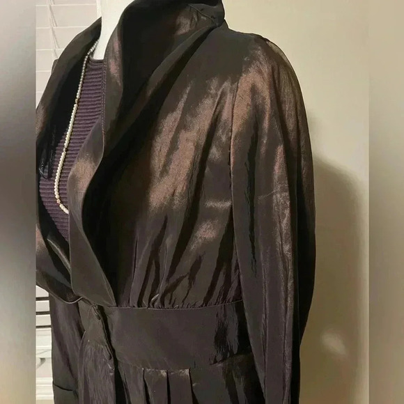 [12]Vintage Scott McClintock Brown Satin Open Neck Dress  Jacket - Picture 10 of 11